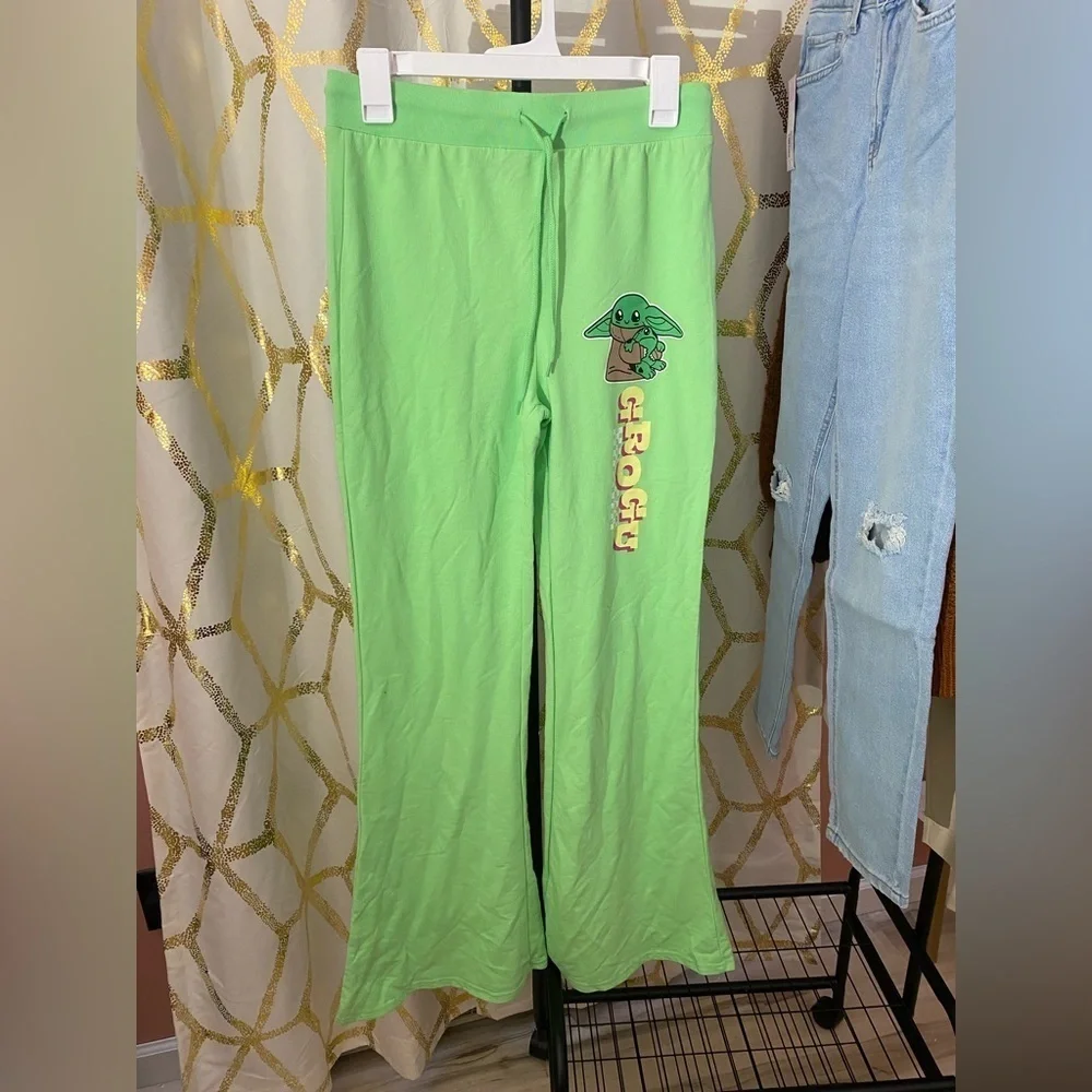 Women’s Grogu Green Flare Leg Sweatpants